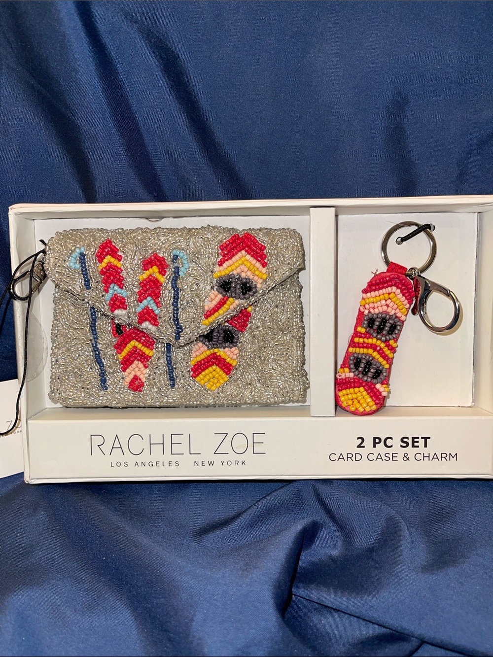 Rachel Zoe Silver Beaded Card Case & Red Multi Bead Charm Set